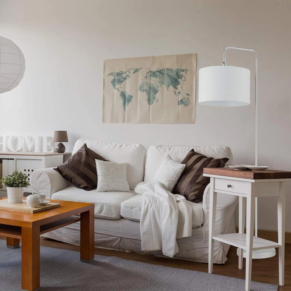 GLOBE Electric 67396 Barden 58" Floor Lamp, Silver, White Fabric Shade, On/Off Socket Rotary Switch