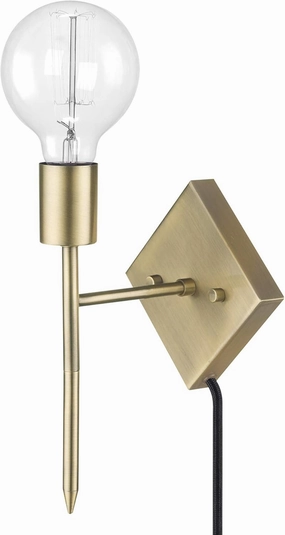 GLOBE Electric Novogratz x Flatiron 1-Light Plug-in or Hardwire Wall Sconce, Antique Brass,51636, Bulb Not Included