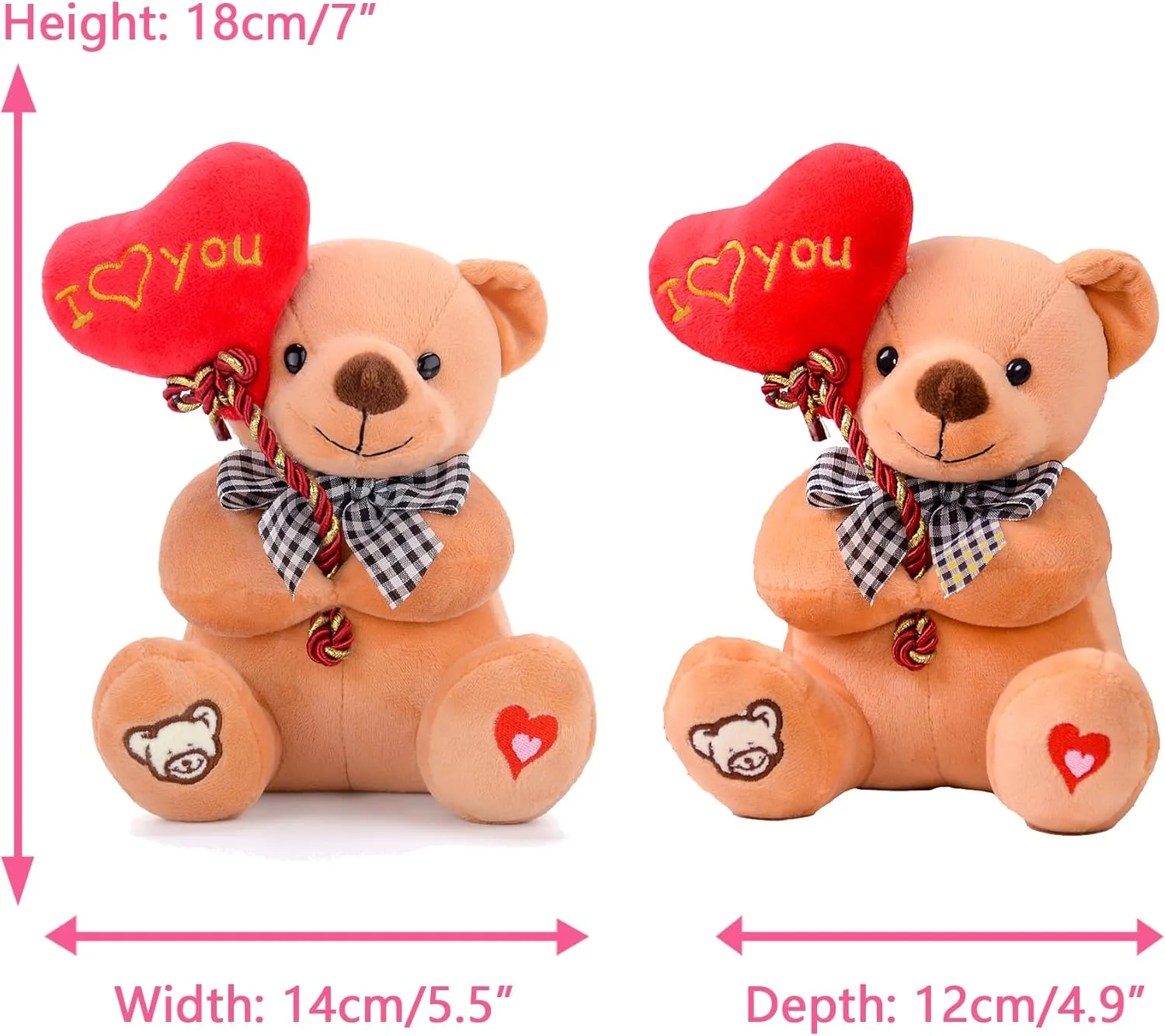 Gloveleya for Mom Plush Teddy Bear Holding Balloon Heart I Love You Lover's Gifts Brown 7"