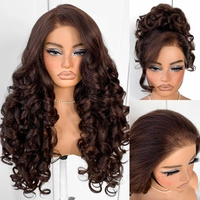 Glueless Lace Wig Pre-Plucked Brown 13x6 Yaki Crazy Body Wave Wig Pre-Cut Synthetic Balayage Wear And Go Wig With Natural Hairline
