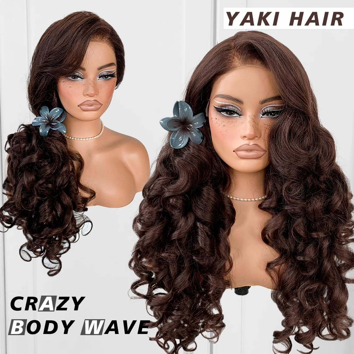 Glueless Lace Wig Pre-Plucked Brown 13x6 Yaki Crazy Body Wave Wig Pre-Cut Synthetic Balayage Wear And Go Wig With Natural Hairline