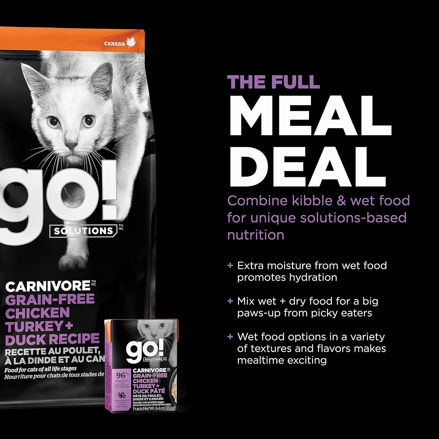 Go! Solutions Carnivore, Grain-Free, Protein Rich Dry Cat Food, Chicken, Turkey and Duck Recipe, 3 lb Bag