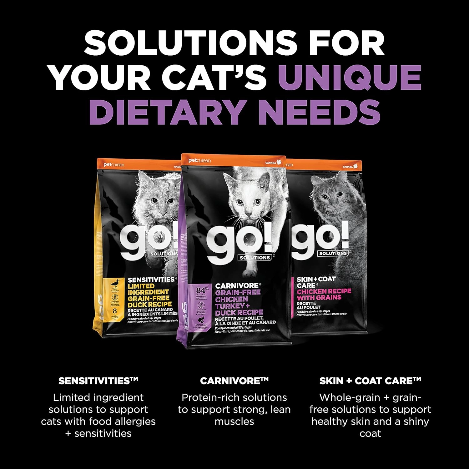 Go! Solutions Carnivore, Grain-Free, Protein Rich Dry Cat Food, Chicken, Turkey and Duck Recipe, 3 lb Bag