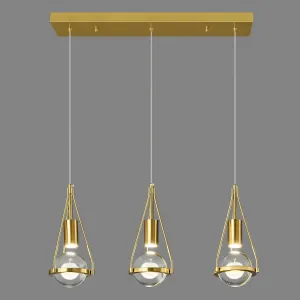 Gold Dandelion Pendant Light in Brushed Brass Finish, 3 Light Modern Crystal Kitchen Island Pendant Lighting Dimmable LED Hanging Ceiling Light Fixture for Kitchen Island Bedroom