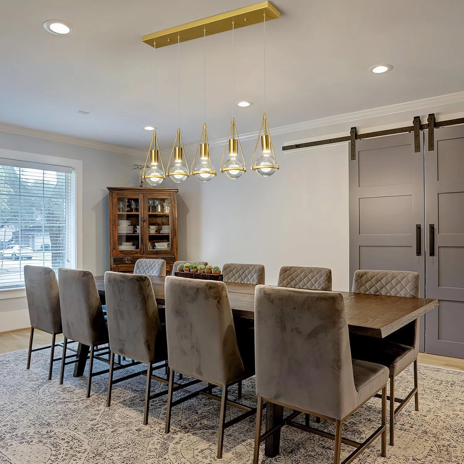 Gold Dandelion Pendant Light in Brushed Brass Finish, 5 Light Modern Crystal Kitchen Island Pendant Lighting Dimmable LED Hanging Ceiling Light Fixture for Kitchen Island Bedroom