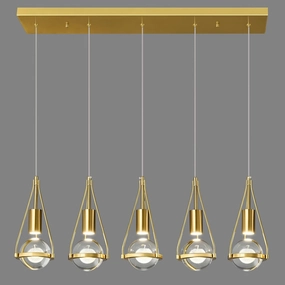 Gold Dandelion Pendant Light in Brushed Brass Finish, 5 Light Modern Crystal Kitchen Island Pendant Lighting Dimmable LED Hanging Ceiling Light Fixture for Kitchen Island Bedroom