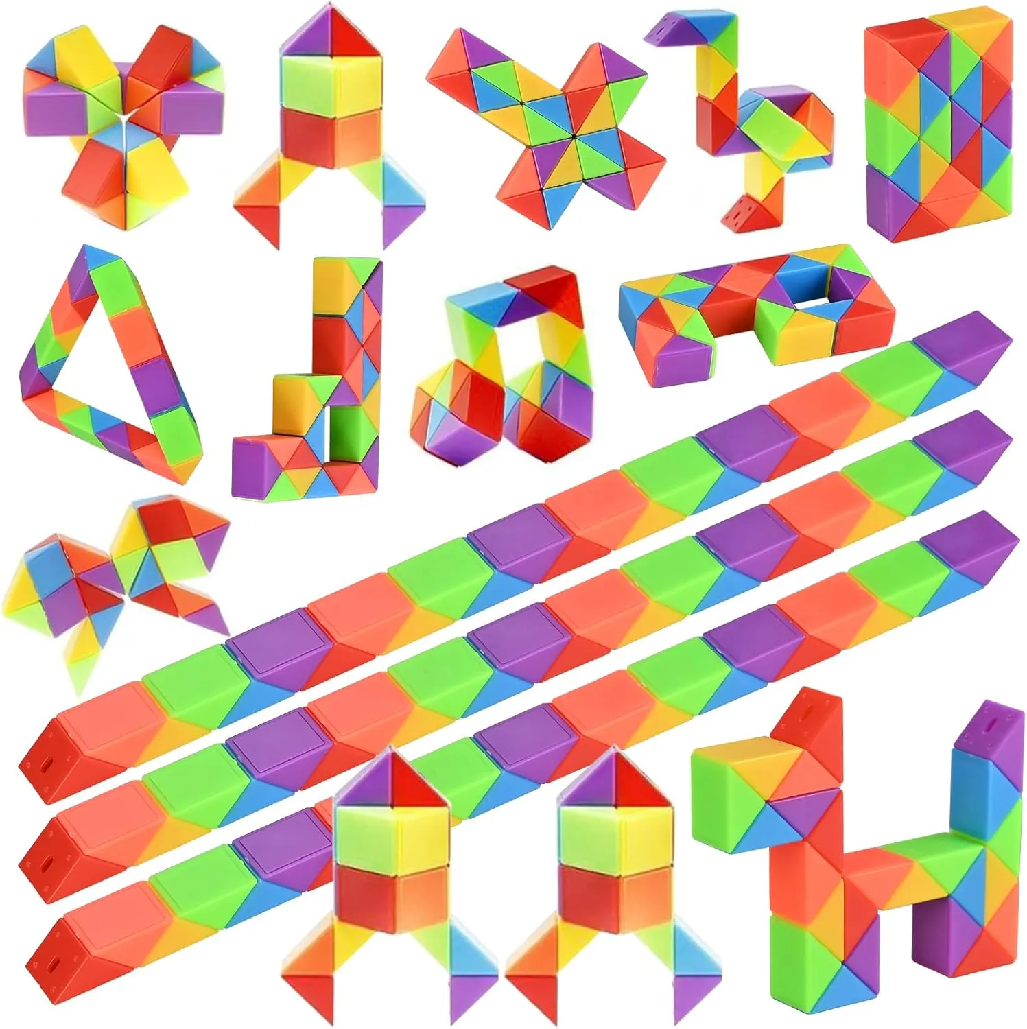 GOLDGE 80 Pack Mini Fidget Snake Cube Puzzle Toys - Party Favors & Goodie Bag Fillers, Travel Toys for Kids Ages 4-8, Rainbow Colors - Bulk Birthday & Back to School Gifts - Stocking Stuffers