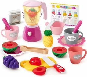 Golray Play Blender Toys Kitchen Appliance Accessories Set with Cutting Play Food/Tea Party Set, Kids Play Kitchen Appliances for 3 4 5 6 Year Old Todder Girls Boys Kitchen Pretend Play Toy