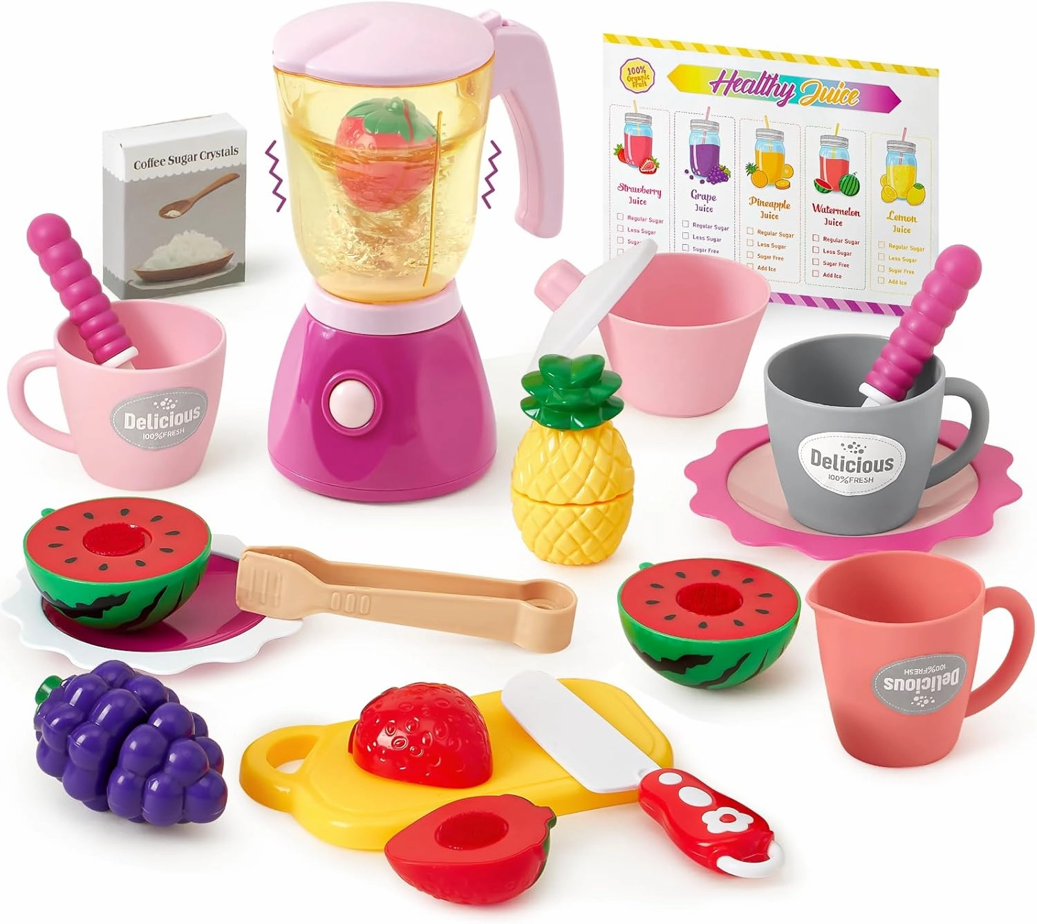 Golray Play Blender Toys Kitchen Appliance Accessories Set with Cutting Play Food/Tea Party Set, Kids Play Kitchen Appliances for 3 4 5 6 Year Old Todder Girls Boys Kitchen Pretend Play Toy