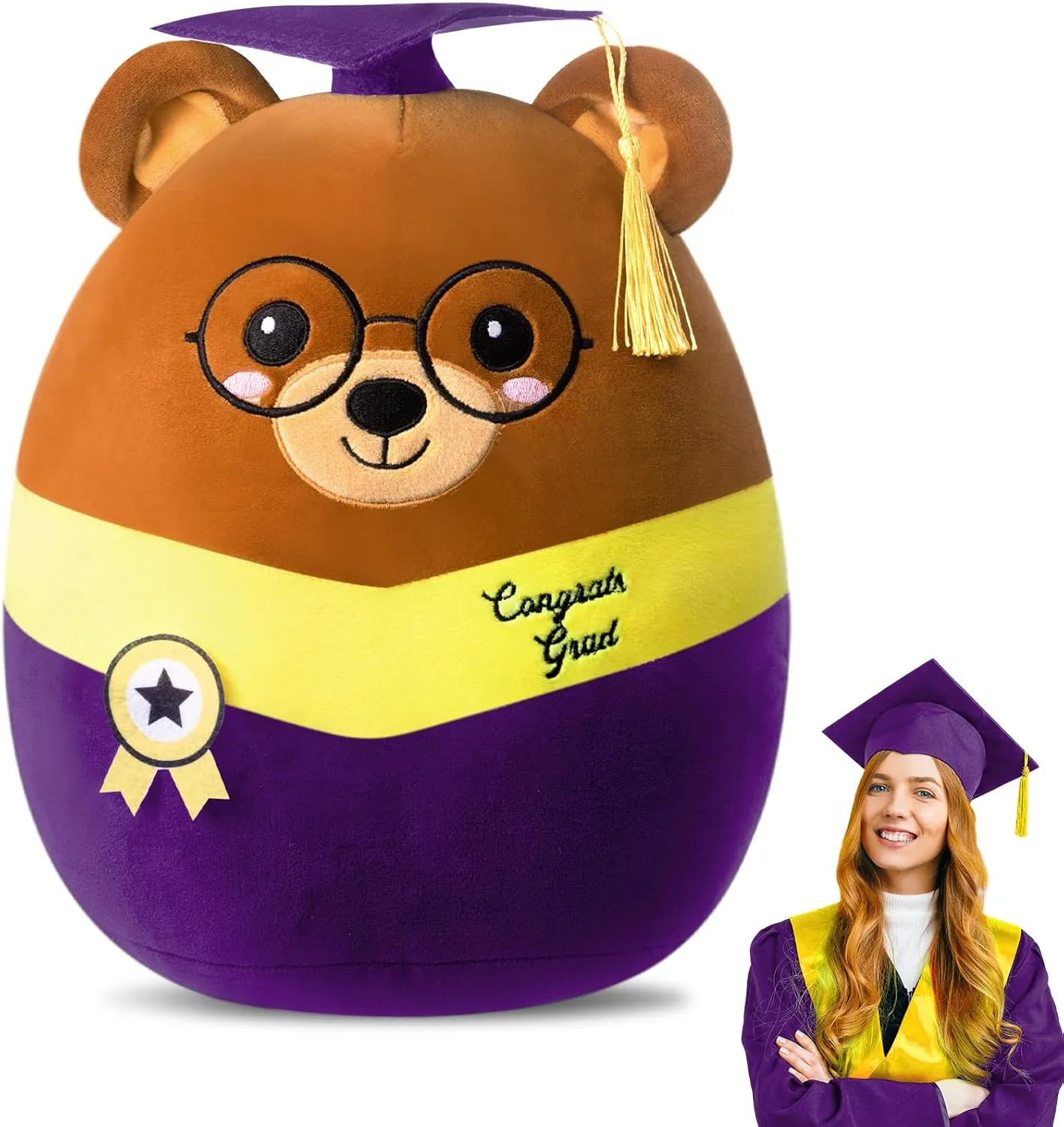 Graduation Bear 12 Inch Large Stuffed Animal Plush with Cap Class of 2025 Graduation Gifts Bear for Her, for Him, for College, Present Doll Gifts Celebratory Souvenir(Purple)