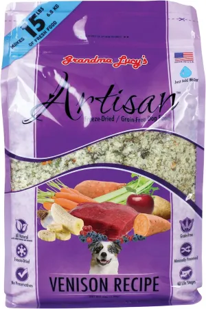 Grandma Lucy's Artisan Dog Food, Grain Free and Freeze-Dried - Artisan Venison, 3Lb Bag