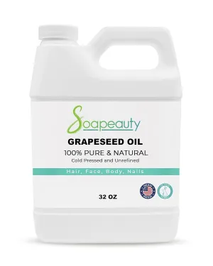 GRAPESEED Oil Cold Pressed Unrefined | 100% Natural Available in Bulk | Carrier for Essential Oils, Face, Skin, Hair Moisturizer, Soap Making | 32 OZ