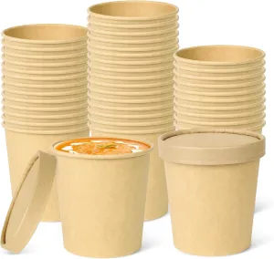 Greensight 16oz Disposable Bowls With Lids, 25 Pack Paper Soup Containers, Biodegradable Serving Bowls for Hot/Cold Food, Kraft Ice Cream