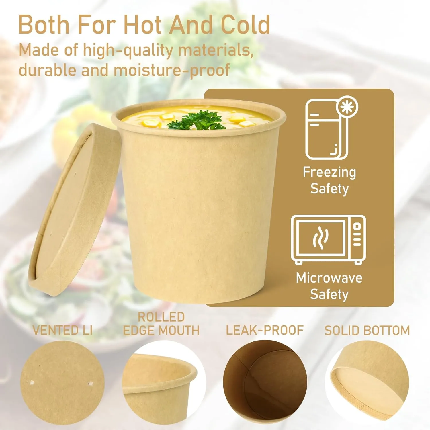 Greensight 16oz Disposable Bowls With Lids, 25 Pack Paper Soup Containers, Biodegradable Serving Bowls for Hot/Cold Food, Kraft Ice Cream