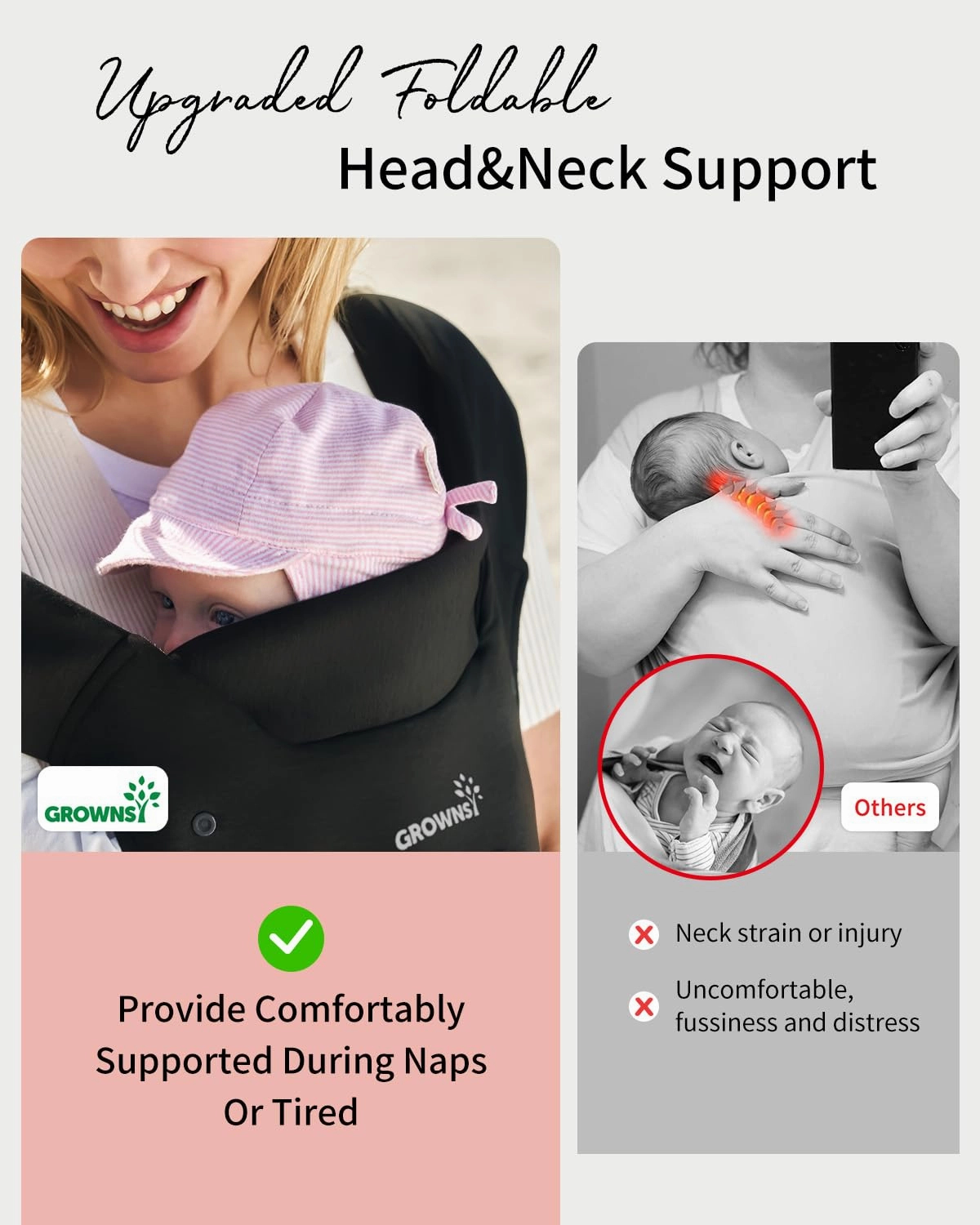 GROWNSY Baby Carrier Newborn to Toddler, Cozy Baby Wraps Carrier, Ergonomic Newborn Carrier with Head Support, Black