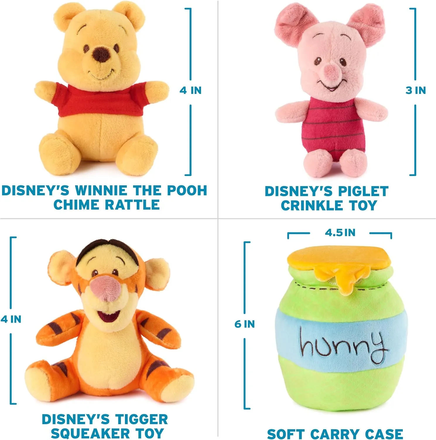 GUND Disney Official Winnie The Pooh Plush Playset with Pooh, Tigger, and Piglet, Sensory Toy Stuffed Animals for Ages 0 and Up, Green, 8”