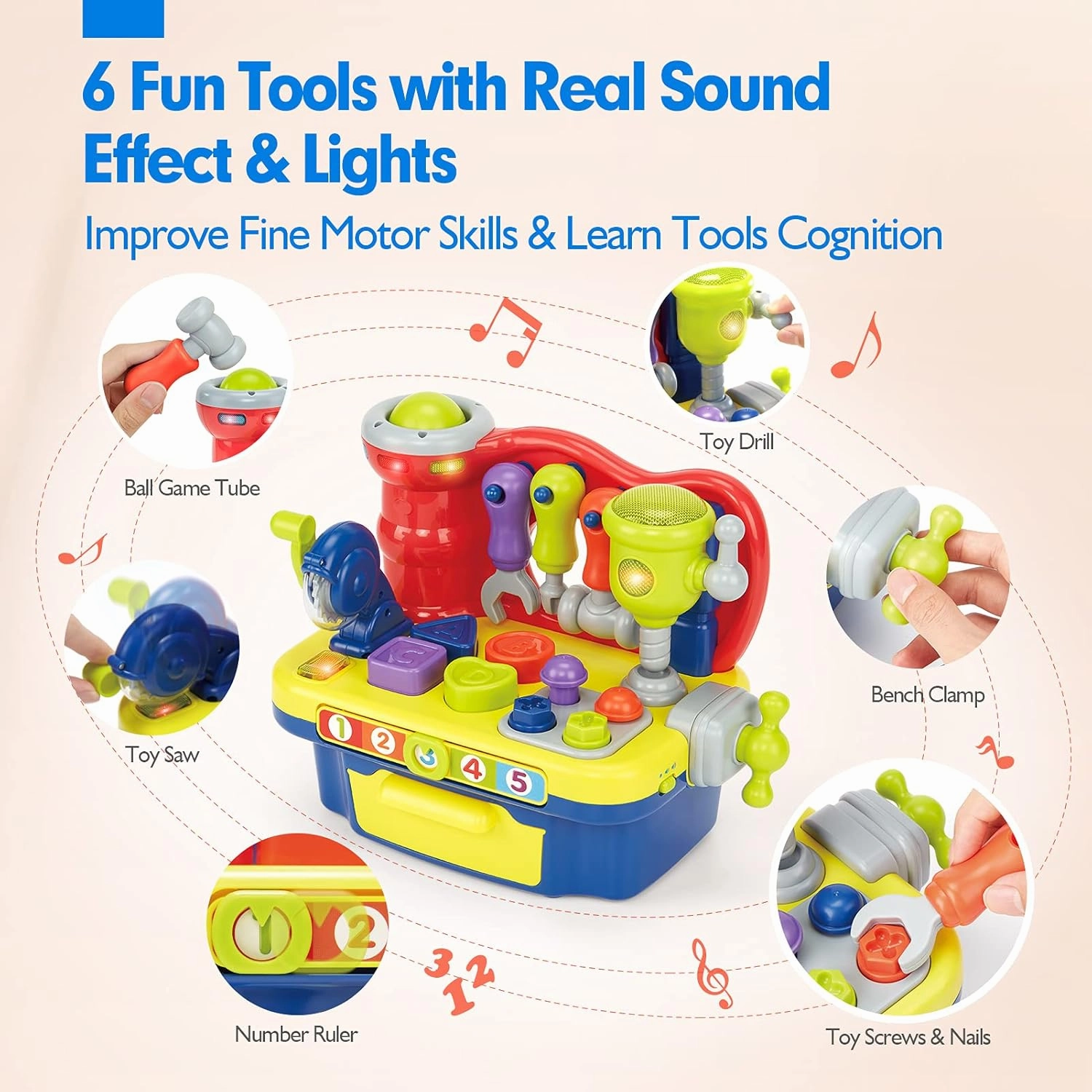 hahaland Toddler Toys for Boys Girls Gifts for Ages 2 Multifunctional Music Light Workbench for Baby Boy Toy for 2-Year-Old