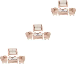 HANABASS 3 Sets Miniature Furniture for Dollhouse Decoration Tiny Sofas Tea Table Cups Material for Creative House Craft Displays
