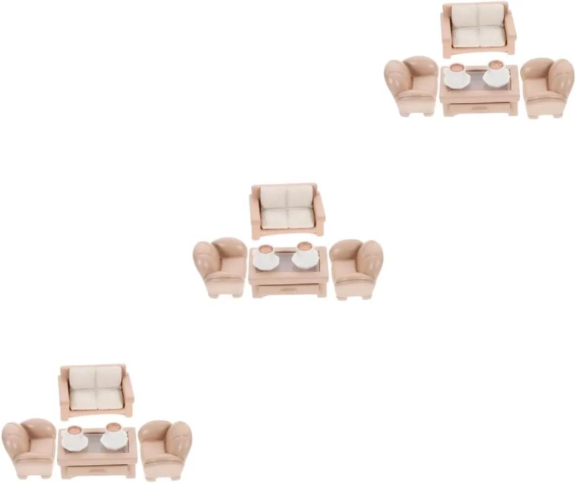 HANABASS 3 Sets Miniature Furniture for Dollhouse Decoration Tiny Sofas Tea Table Cups Material for Creative House Craft Displays