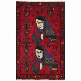 Hand Knotted  Pashtun War Rug Traditional Wool Afghan Pictorial Rug