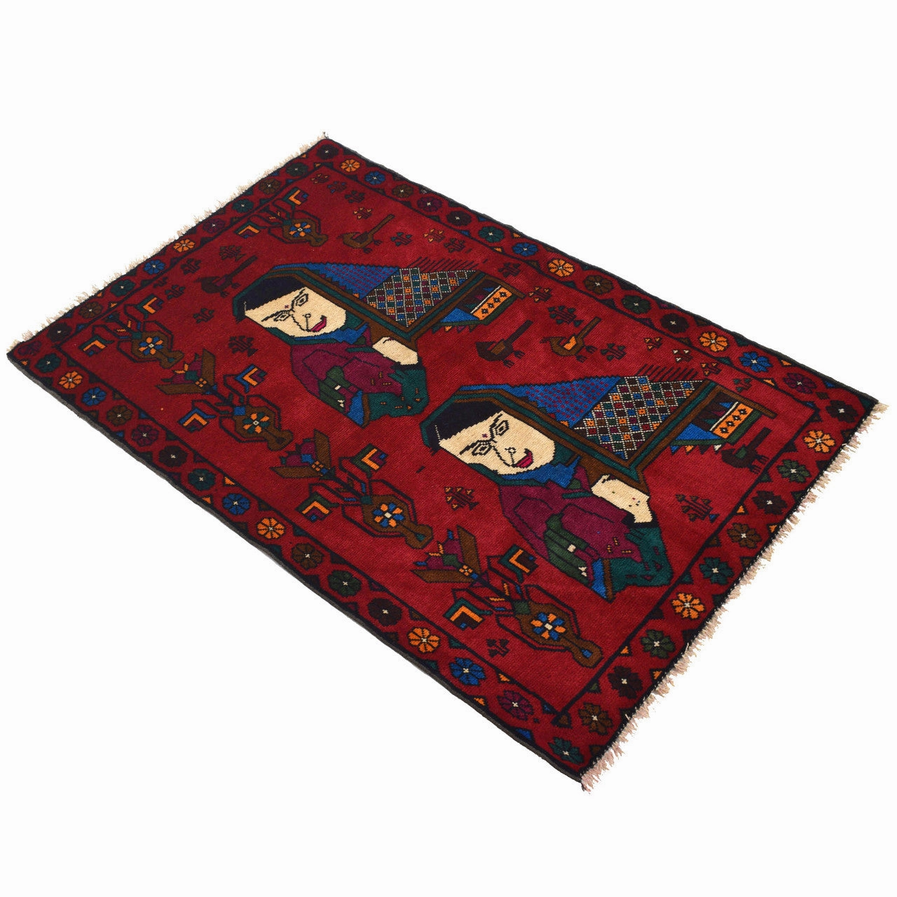 Hand Knotted  Pashtun War Rug Traditional Wool Afghan Pictorial Rug