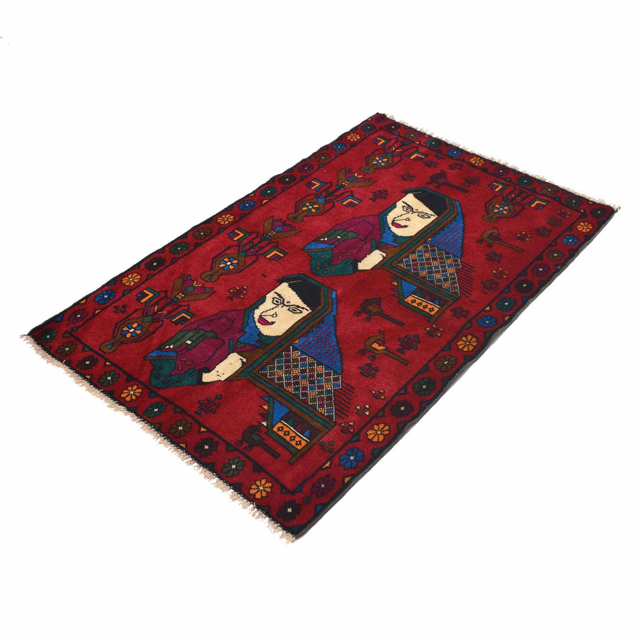 Hand Knotted  Pashtun War Rug Traditional Wool Afghan Pictorial Rug