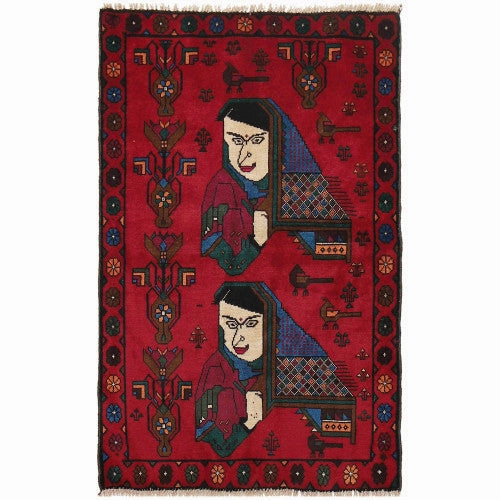 Hand Knotted  Pashtun War Rug Traditional Wool Afghan Pictorial Rug