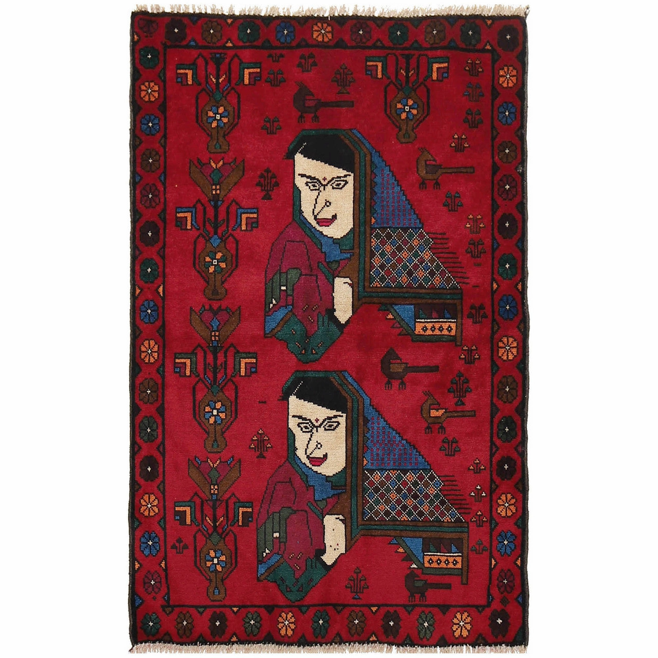Hand Knotted  Pashtun War Rug Traditional Wool Afghan Pictorial Rug