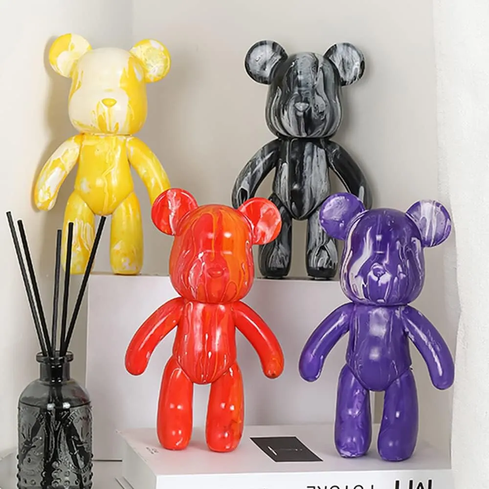 HANDA 13.4 inch DIY Painting Teddy Bear Violent Bear Kit Set Fluid Painting Creative Home Decorations Handmade Doll Figurine Toys Gift for Birthday Valentine's Day (13.4 inch, White Pink Purple)