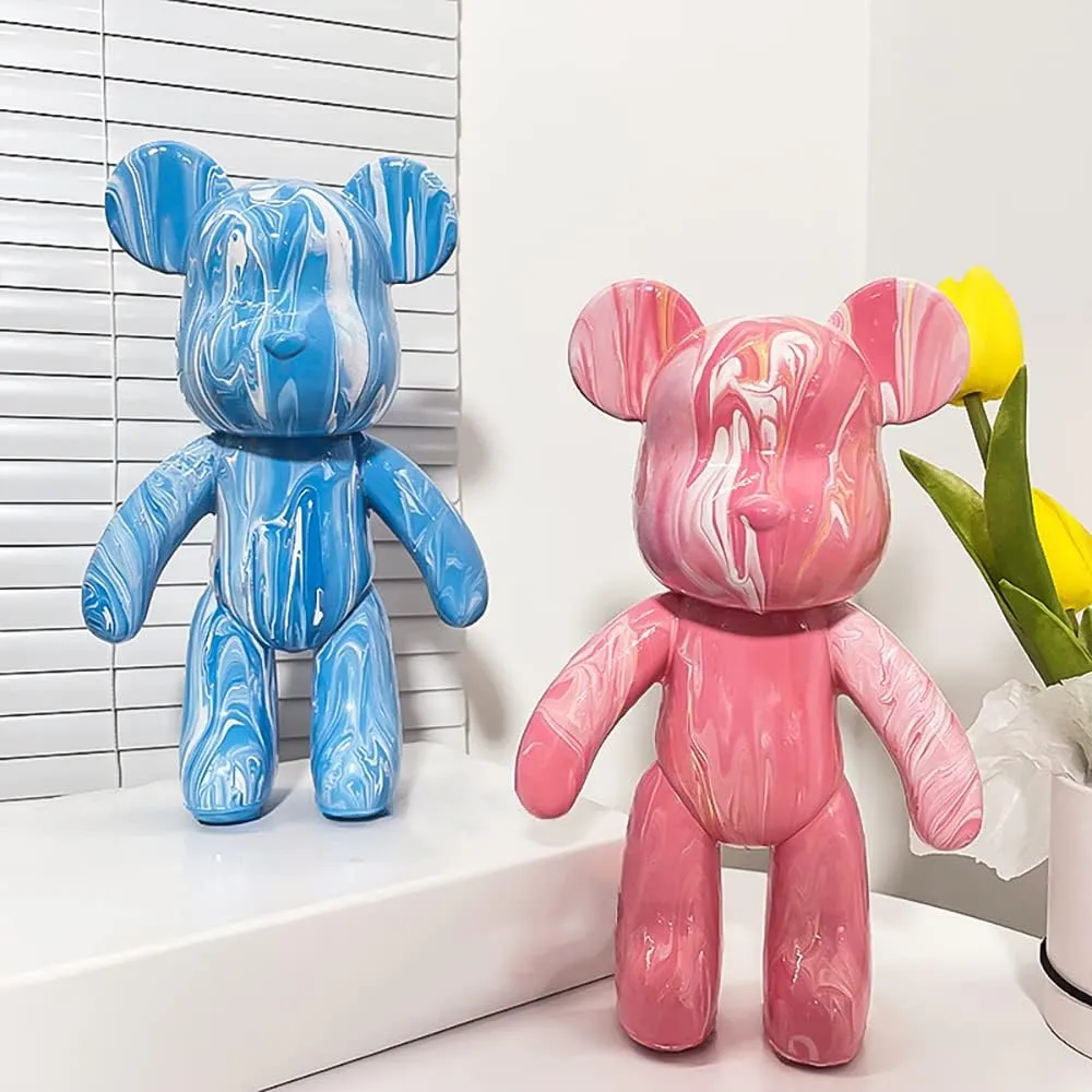 HANDA 13.4 inch DIY Painting Teddy Bear Violent Bear Kit Set Fluid Painting Creative Home Decorations Handmade Doll Figurine Toys Gift for Birthday Valentine's Day (13.4 inch, White Pink Purple)