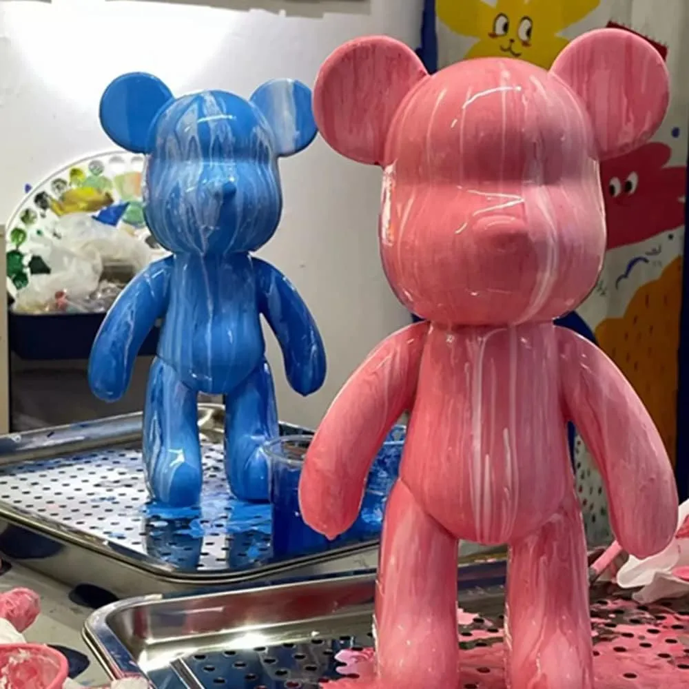 HANDA 13.4 inch DIY Painting Teddy Bear Violent Bear Kit Set Fluid Painting Creative Home Decorations Handmade Doll Figurine Toys Gift for Birthday Valentine's Day (13.4 inch, White Pink Purple)