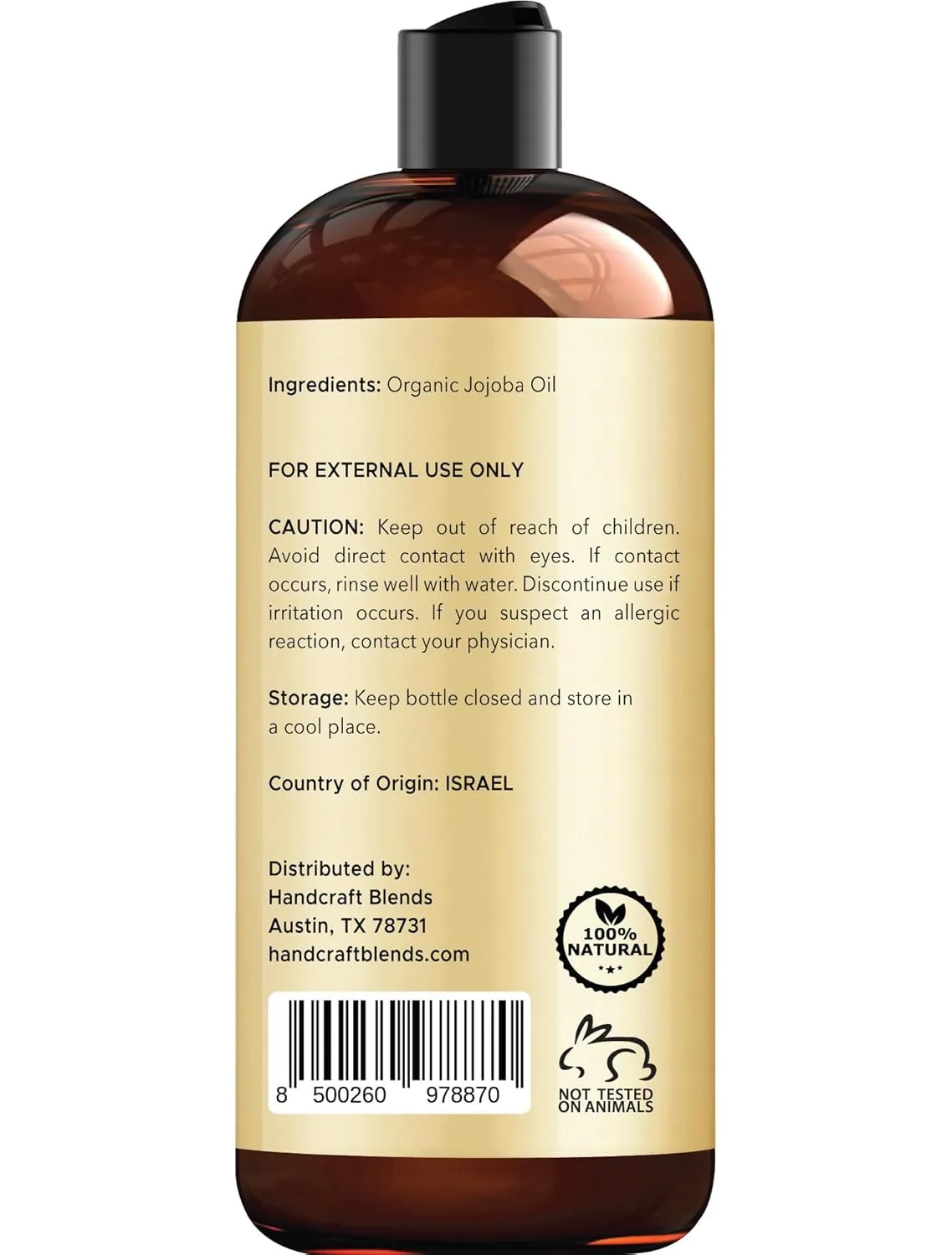 Handcraft Blends USDA Organic Jojoba Oil - Cold-Pressed 16 Fl Oz - 100% Pure and Natural - Premium Grade Carrier Oil for Skin and Hair - Hair and Body - Massage - Hexane-Free