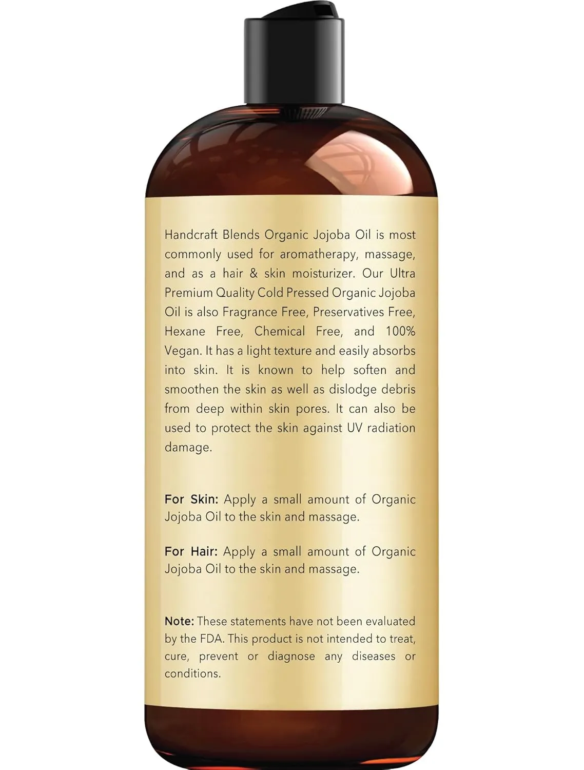 Handcraft Blends USDA Organic Jojoba Oil - Cold-Pressed 16 Fl Oz - 100% Pure and Natural - Premium Grade Carrier Oil for Skin and Hair - Hair and Body - Massage - Hexane-Free