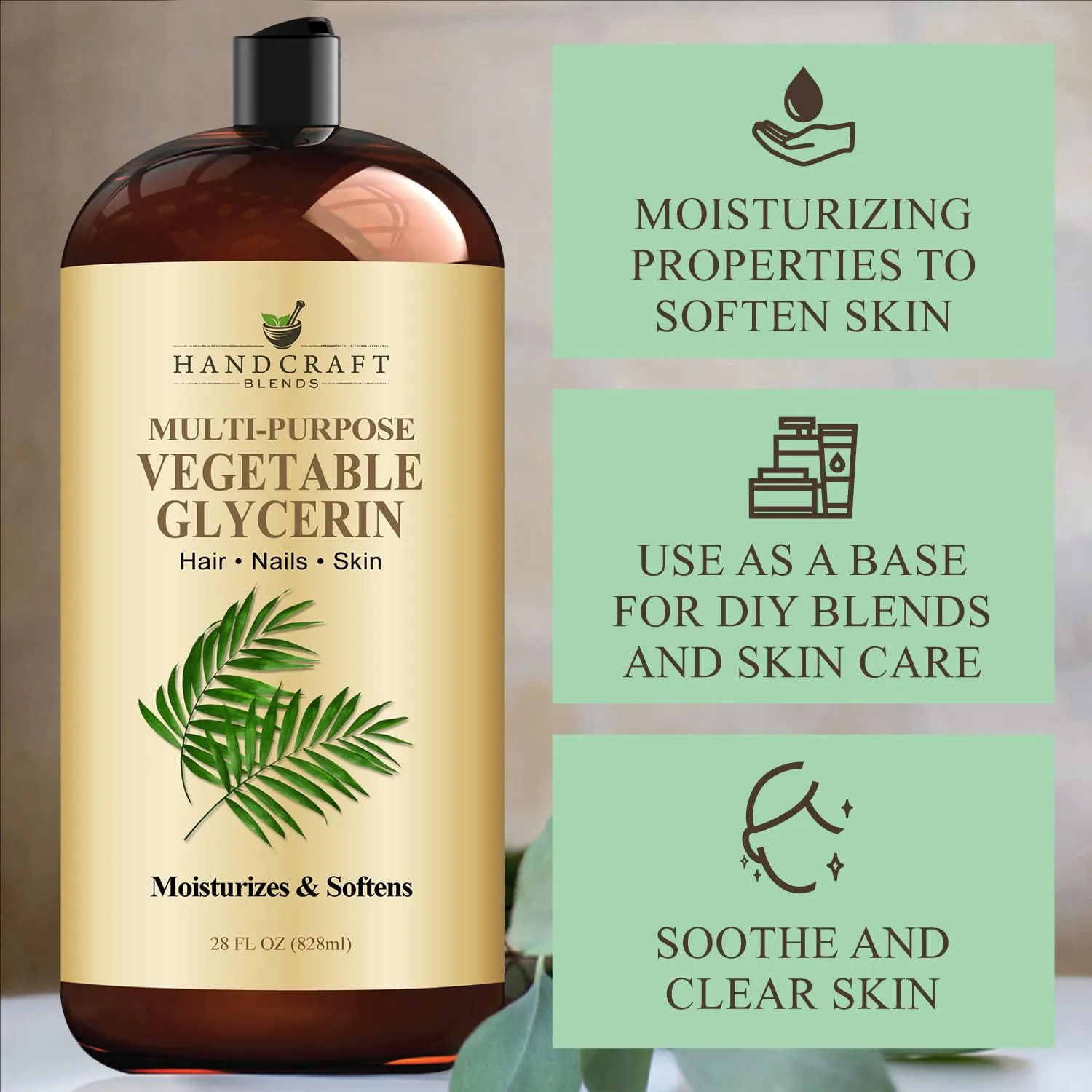 Handcraft Blends Vegetable Glycerin/Glycerine - for DIY Blends 28 Fl Oz - 100% Pure and Natural - Premium Grade Oil for Skin and Hair - Hair and Body - Massage