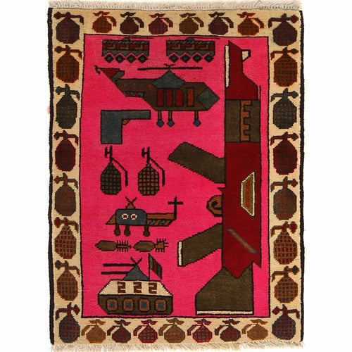 Handmade Traditional Wool Rug Afghan AK-47 Riffle Oriental Rug