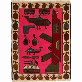 Handmade Traditional Wool Rug Afghan AK-47 Riffle Oriental Rug