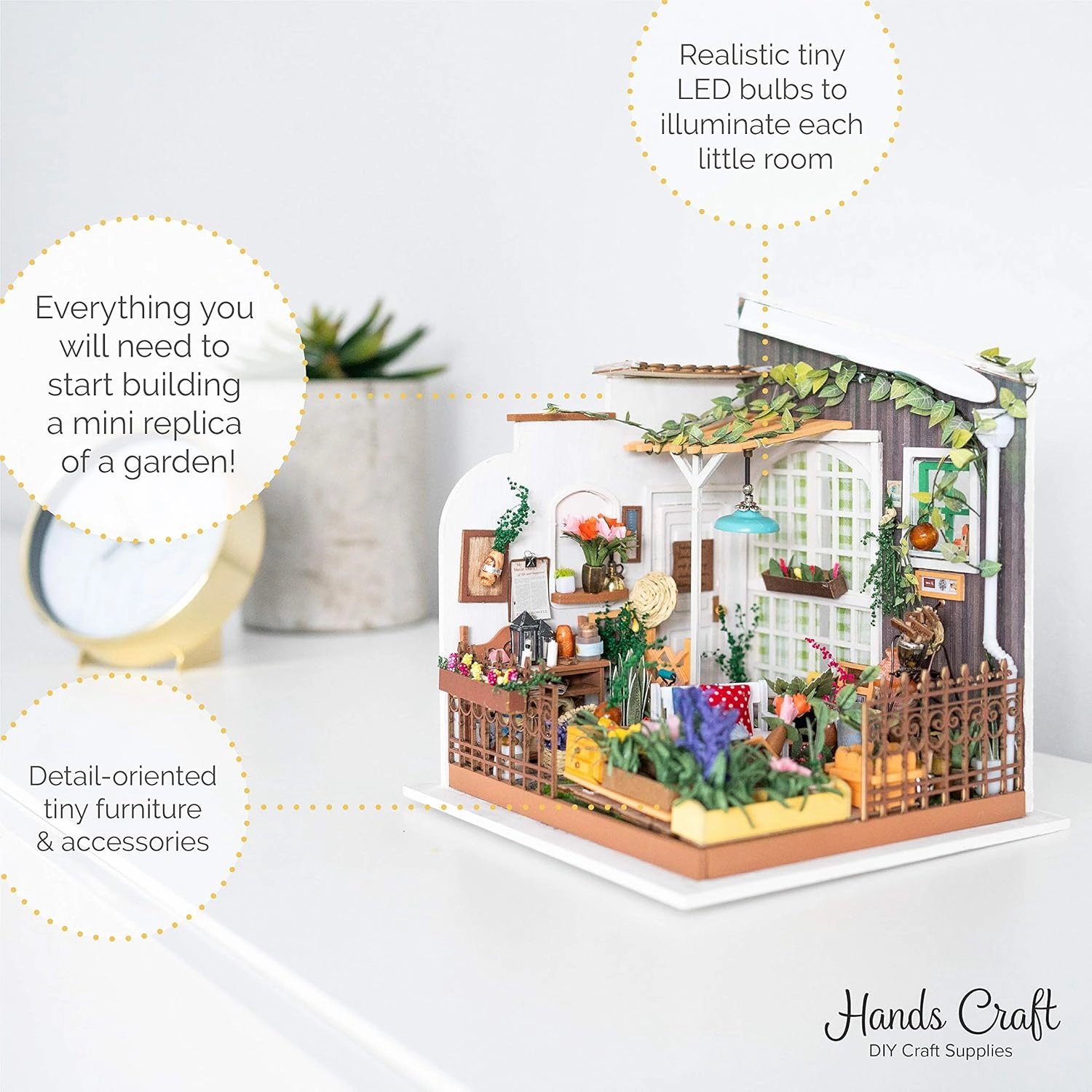 Hands Craft DIY Miniature Dollhouse Kit - Miller's Garden 3D Model Tiny House Building with LED Lights Wood Prefabricated Pieces Puzzle 1:24 Scale Crafts for Adults and Teens DG108