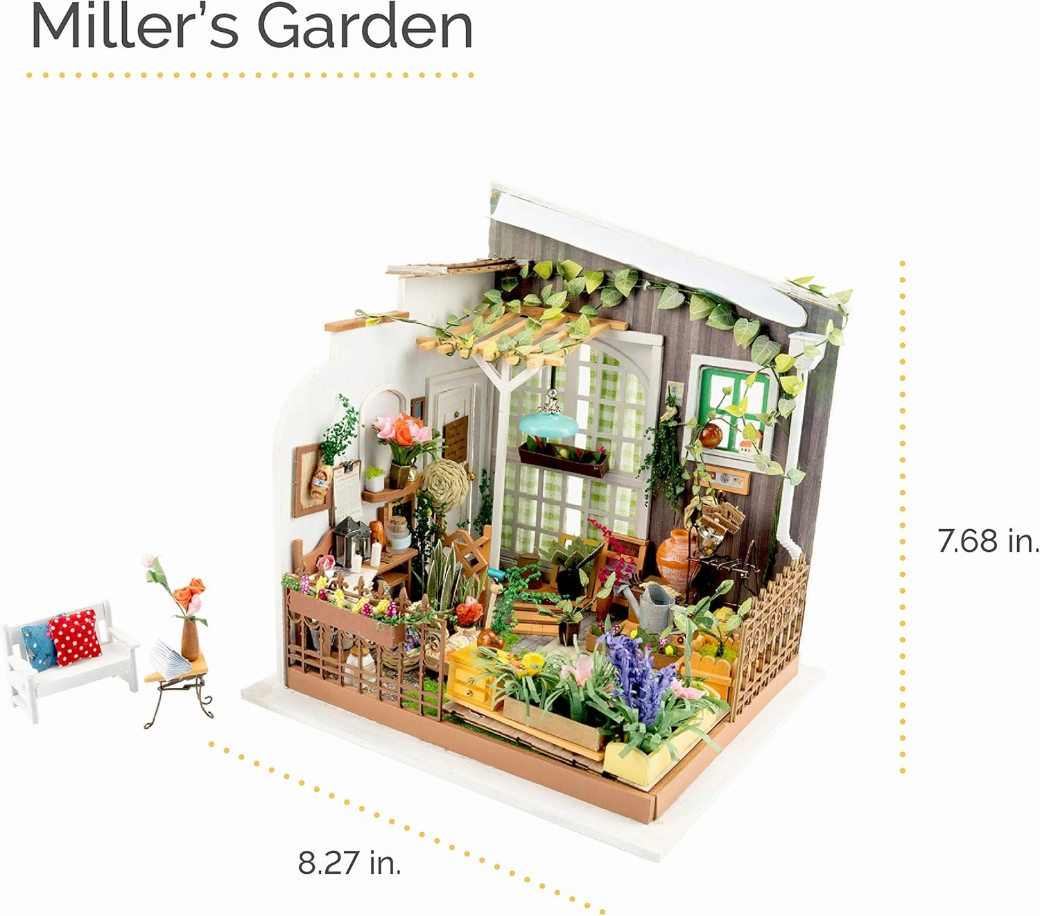 Hands Craft DIY Miniature Dollhouse Kit - Miller's Garden 3D Model Tiny House Building with LED Lights Wood Prefabricated Pieces Puzzle 1:24 Scale Crafts for Adults and Teens DG108