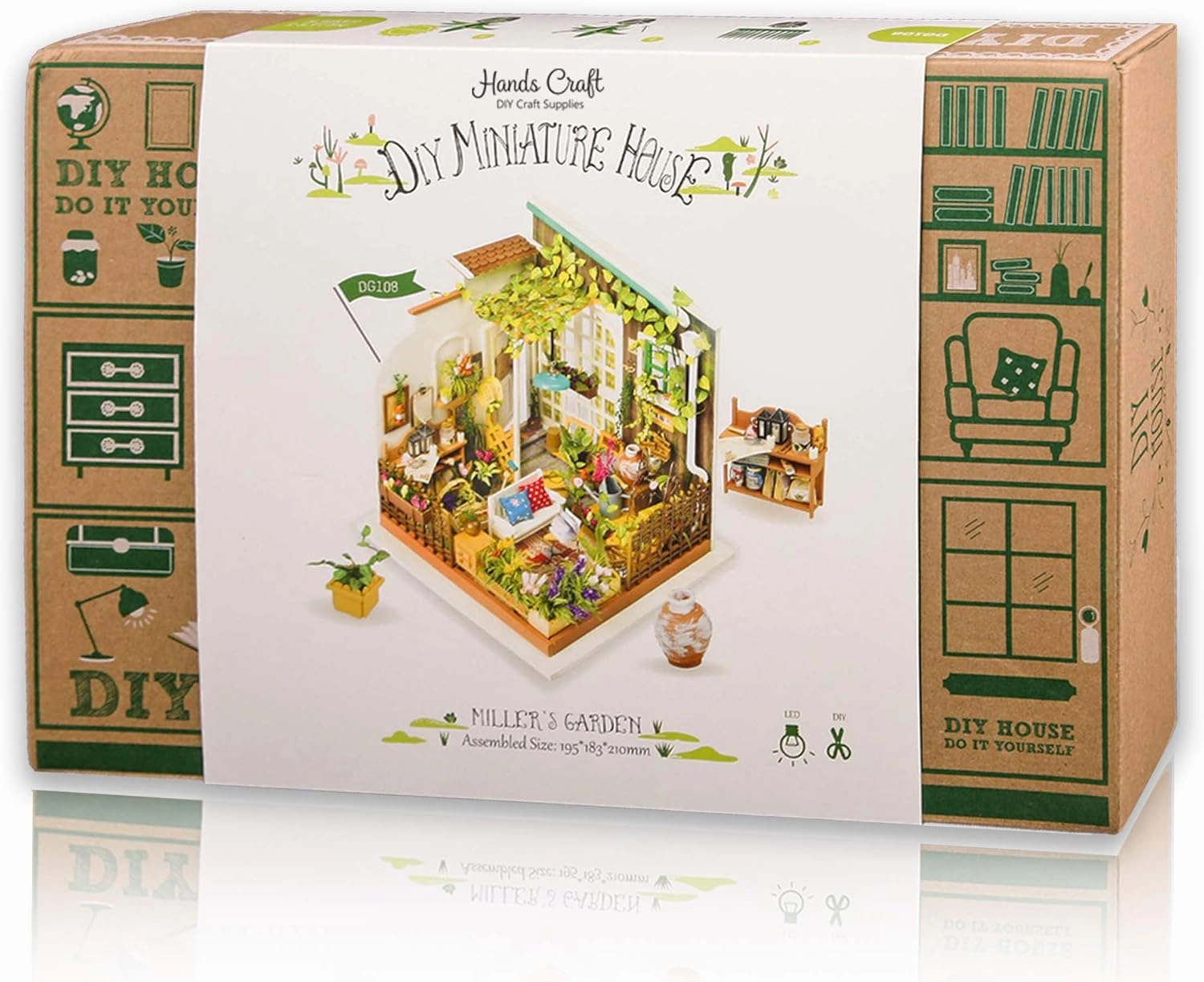 Hands Craft DIY Miniature Dollhouse Kit - Miller's Garden 3D Model Tiny House Building with LED Lights Wood Prefabricated Pieces Puzzle 1:24 Scale Crafts for Adults and Teens DG108
