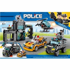 HANDSOME BUILDING BLOCK SERIES POLICE STATION WITH HELICOPTER AND VEHICLE 958 PCS