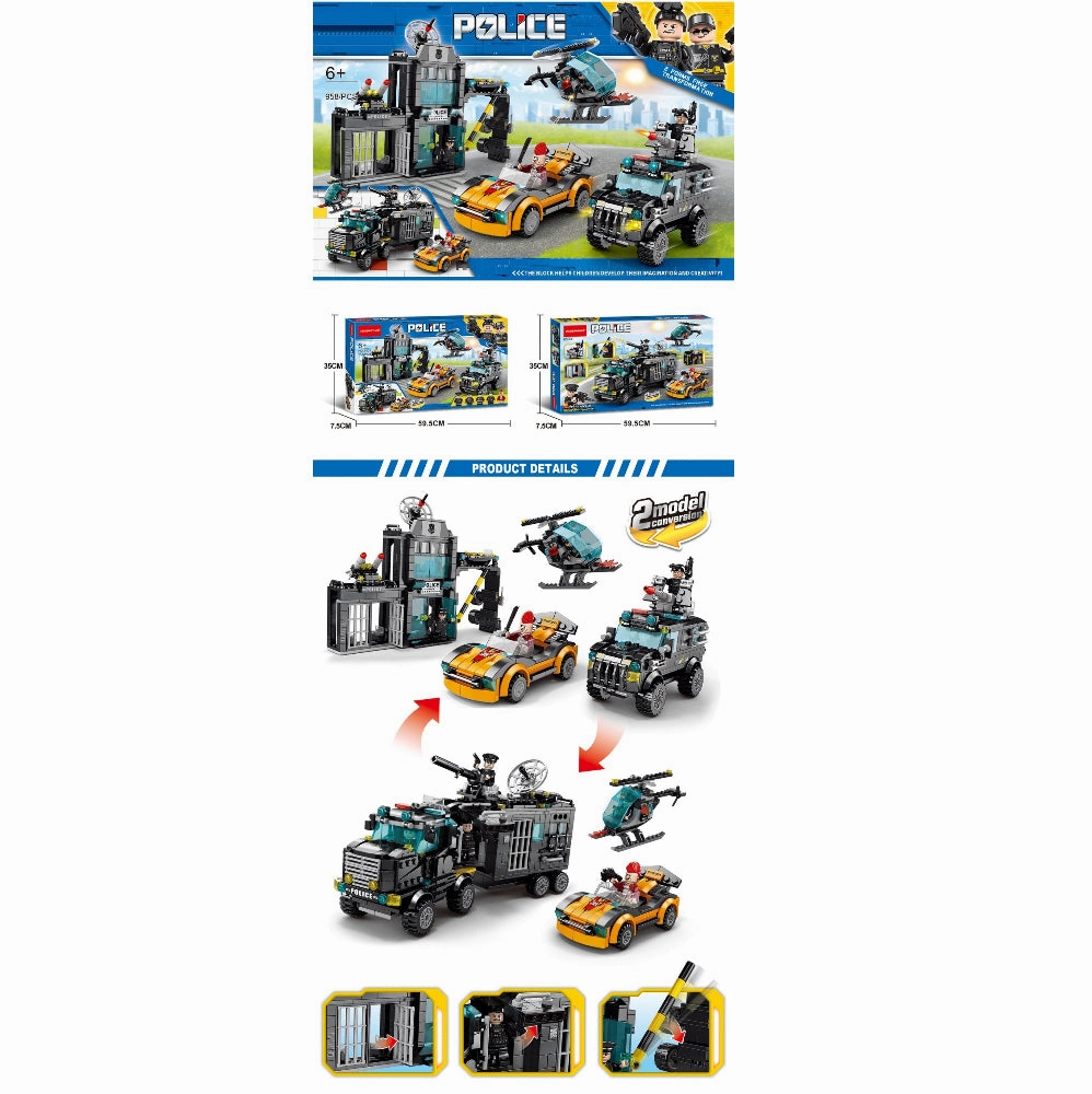 HANDSOME BUILDING BLOCK SERIES POLICE STATION WITH HELICOPTER AND VEHICLE 958 PCS