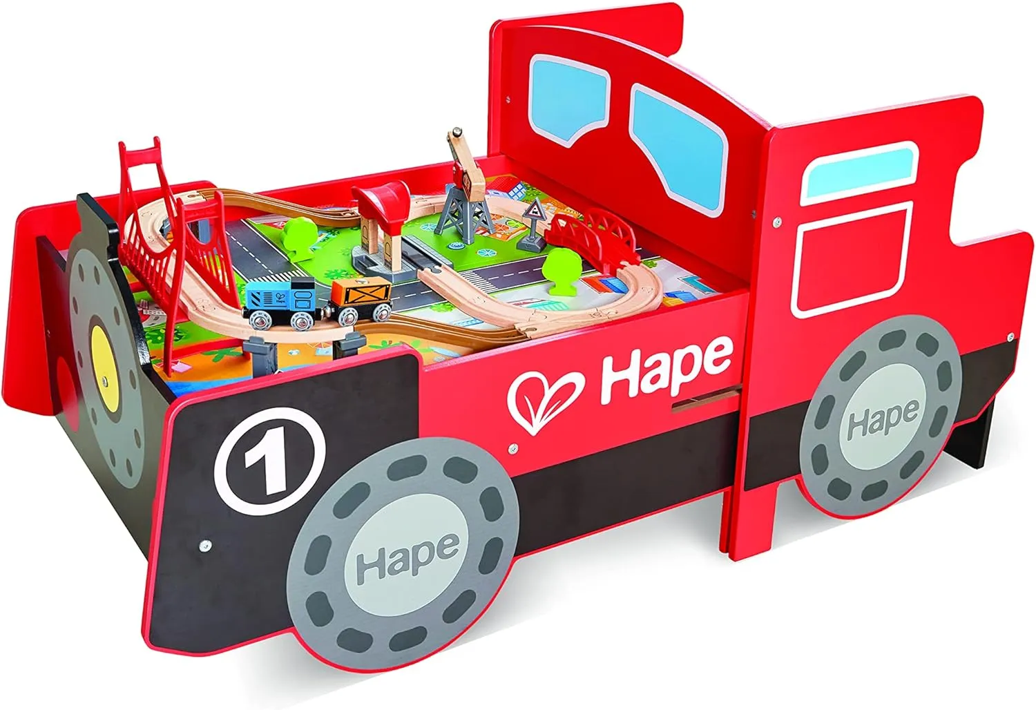 Hape Busy City Rail Set, Ride-On & Foldable Engine Table