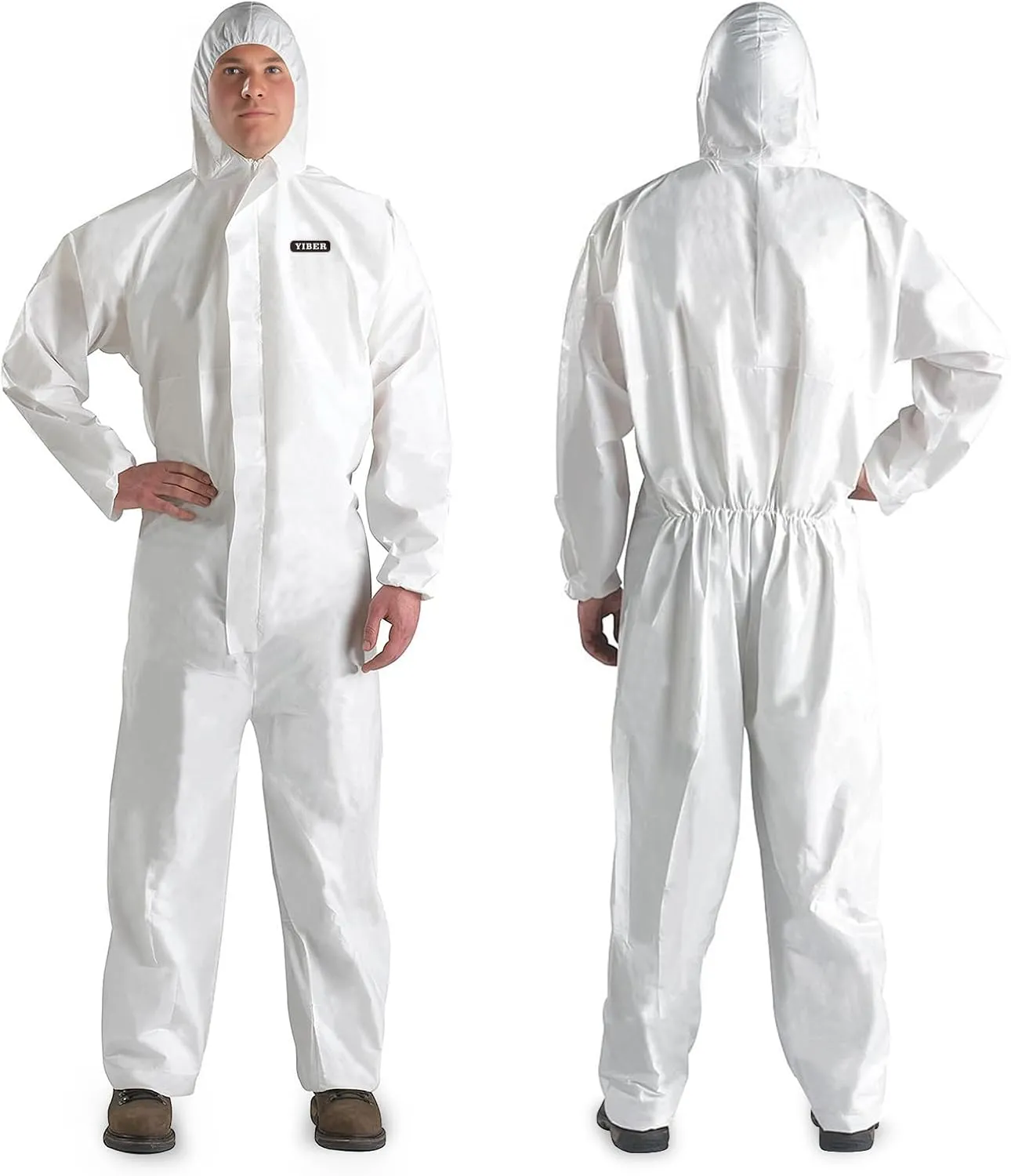 Hazmat Suit Disposable Coverall | Heavy Duty Full Body Paint Coverall & Suit in 7 Sizes with Multiple Specifications for Men & Women With Hood - Breathable & Water Resistant - X-Large, White, 5