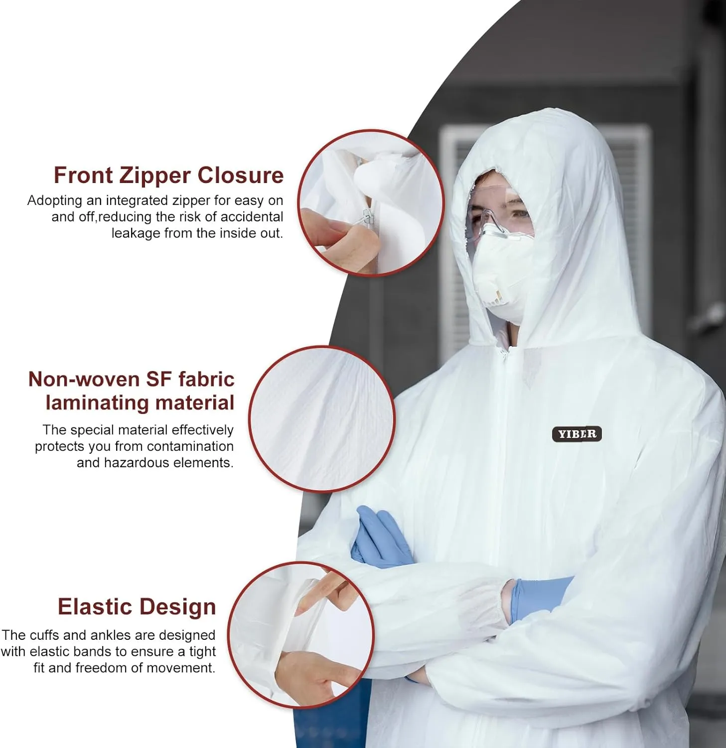 Hazmat Suit Disposable Coverall | Heavy Duty Full Body Paint Coverall & Suit in 7 Sizes with Multiple Specifications for Men & Women With Hood - Breathable & Water Resistant - X-Large, White, 5