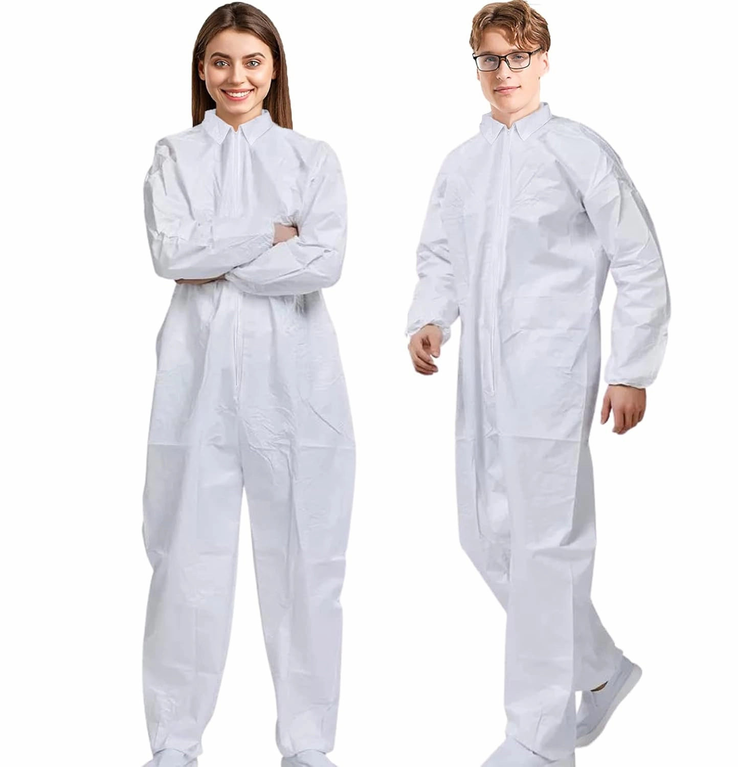 Hazmat Suits Disposable | 25 Pack, Medium | Non-Hooded Protective Coveralls - Heavy Duty Full Body Painters Suit for Men & Women Without Hood - Breathable & Water Resistant - Medium
