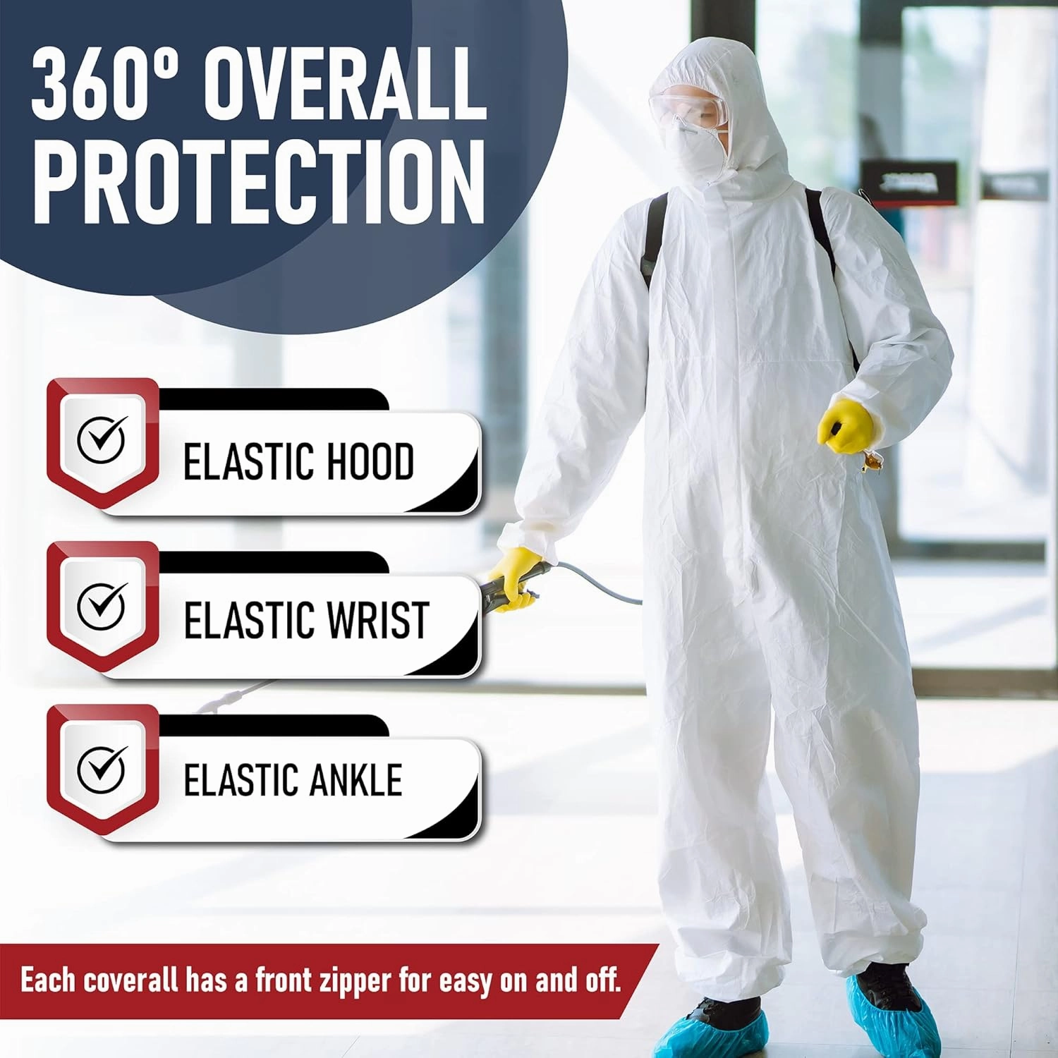 Hazmat Suits Disposable | 9 Size Options | With Hood, Heavy Duty, Breathable Disposable Coverall, Painter Suit