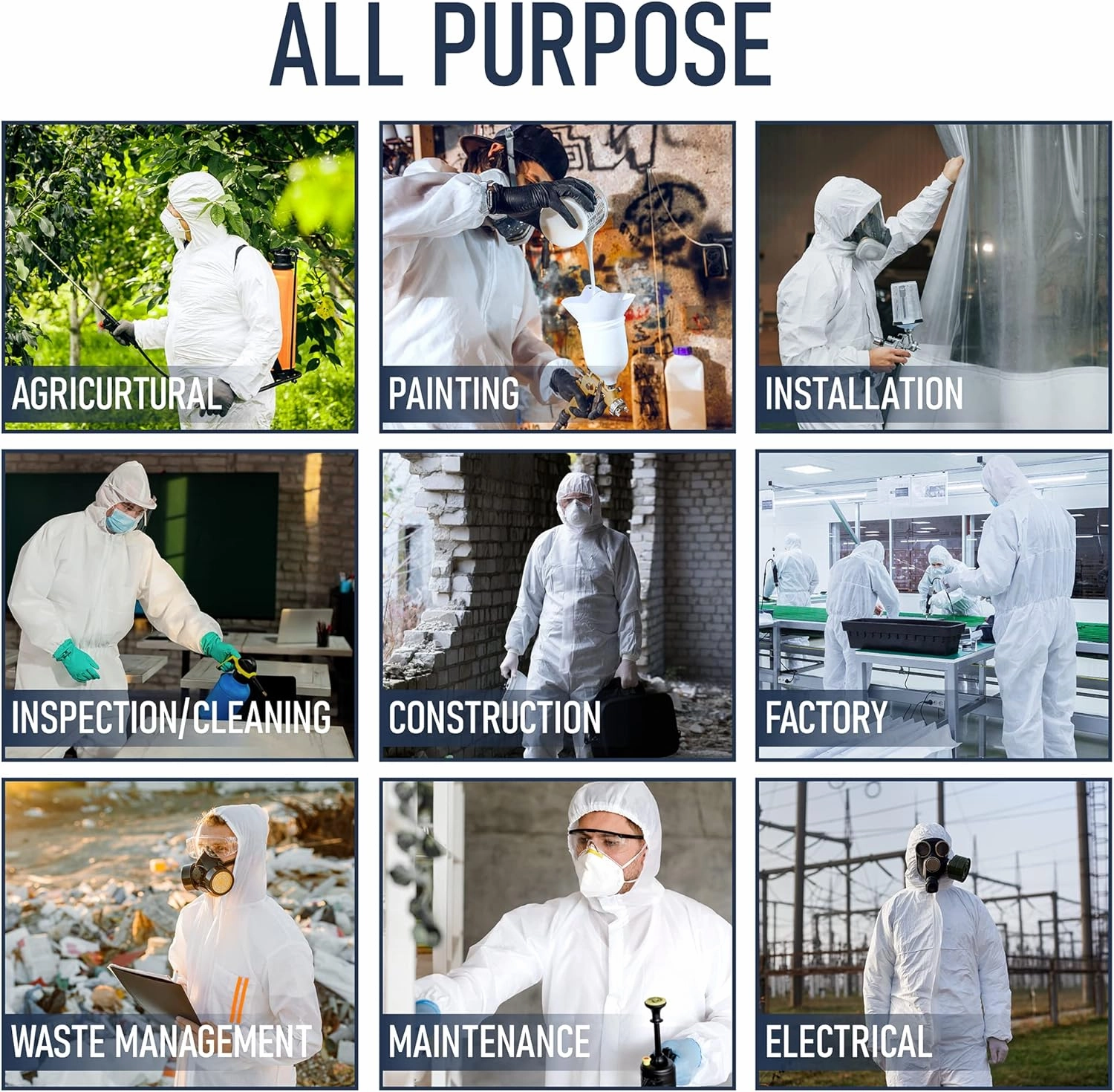 Hazmat Suits Disposable | 9 Size Options | With Hood, Heavy Duty, Breathable Disposable Coverall, Painter Suit
