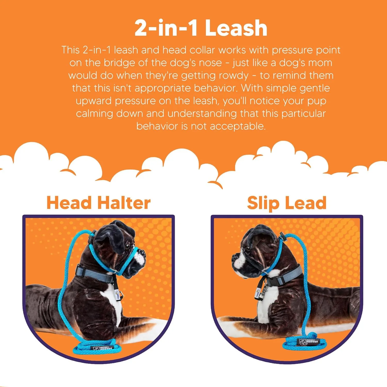 Heather's Heroes Sidekick Dog Headcollar with Leash - Effective Dog Training Tool for Leash Reactivity and Behavior Issues (Regular (3/8"), Turquoise)
