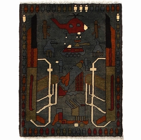 Helicopter M416 Tank War Design AFGHAN Rug Handmade Small Grey Rug