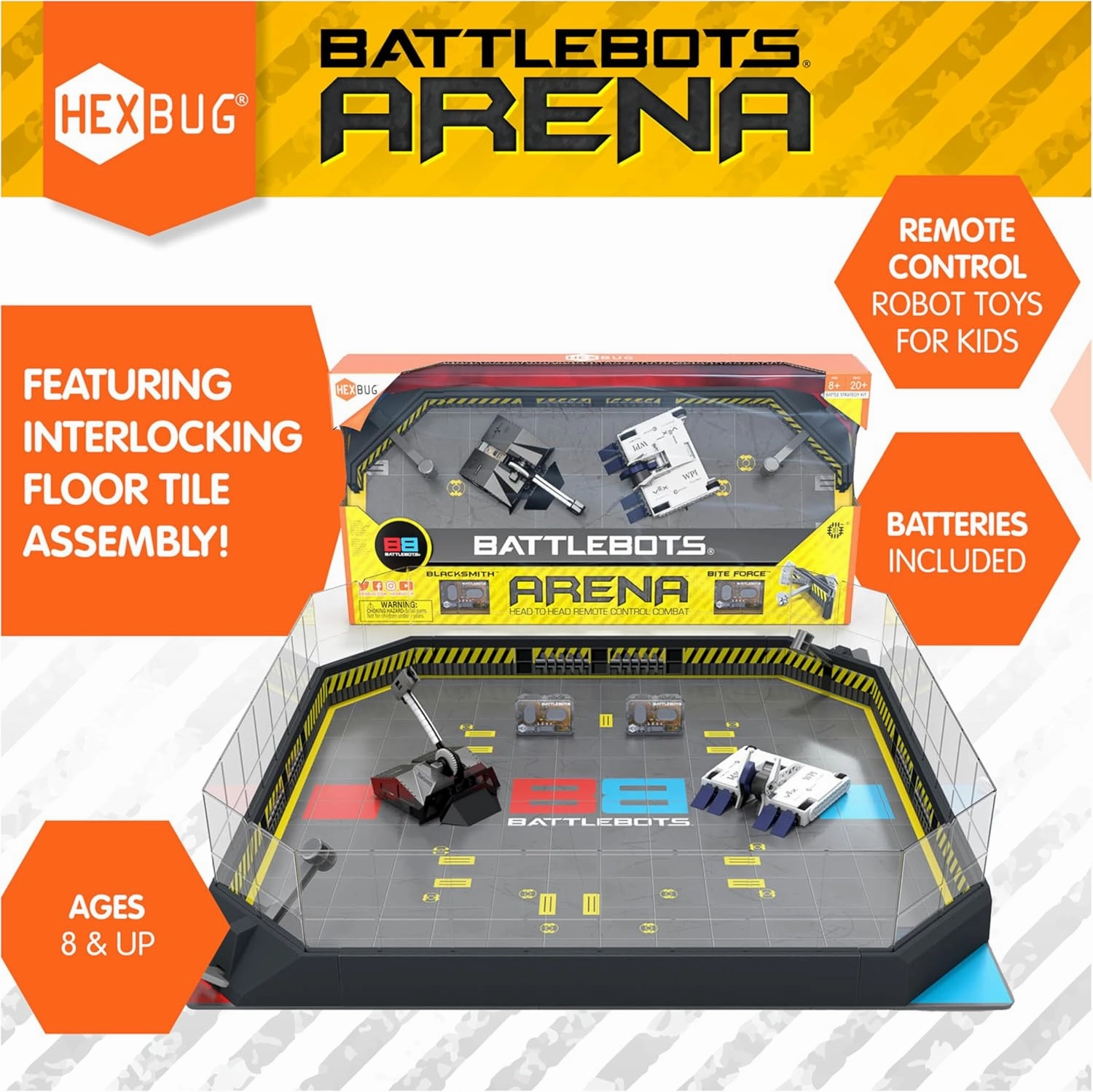 HEXBUG BattleBots Arena Bite Force & Blacksmith, Remote Control Robot Toys for Kids with Over 20 Pieces, STEM Toys for Boys & Girls Ages 8 & Up, Batteries Included